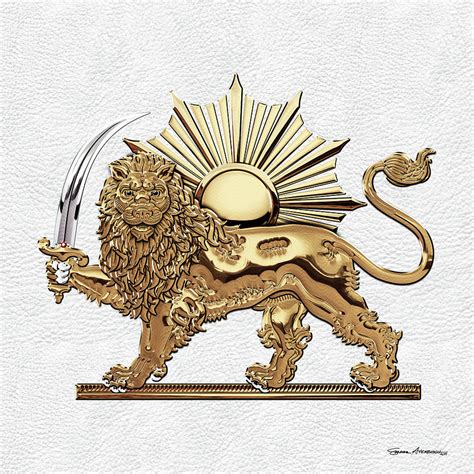 Gold Persian Lion and Sun over White Leather Digital Art by Serge Averbukh - Fine Art America