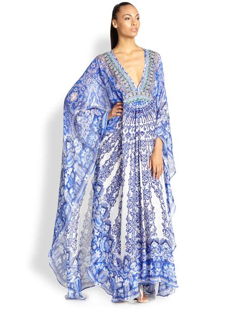 Camilla Silk Chiffon Long Sleeve Caftan in Blue (NIERIKA) | Lyst