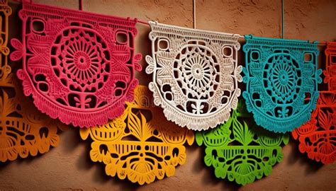Mexican Papel Picado Hanging Guirnaldas. Colorful Banner Stock Illustration - Illustration of ...