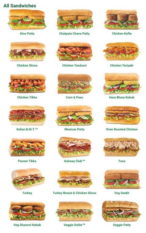 Subway Menu with Prices in India | Veg, Salad, Food Menu