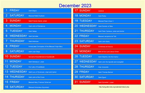 December 2023 - Roman Catholic Saints Calendar