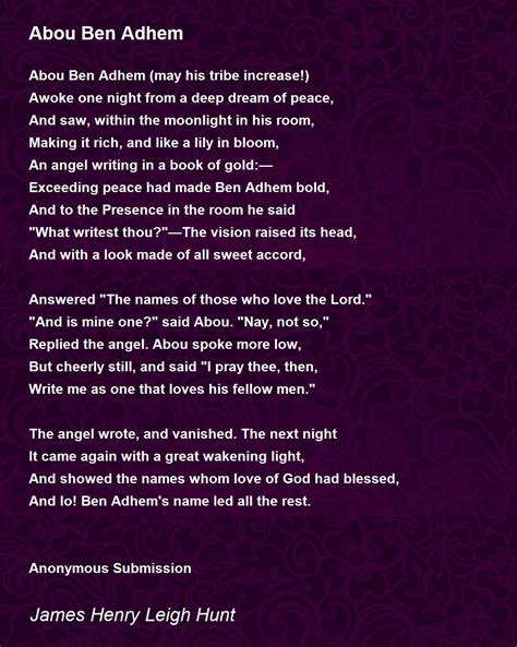 Abou Ben Adhem - Abou Ben Adhem Poem by James Henry Leigh Hunt