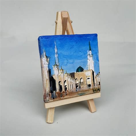 Jual lukisan masjid Nabawi Madinah, kanvas mini asli lukis tangan | Shopee Indonesia