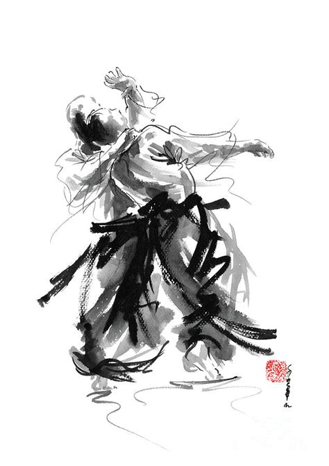 Aikido Art Painting, Aikido Sumi-e Paintings, Calligraphy Style Artwork, Aikido Techniques Print ...