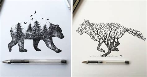 Trees Grow Into Majestic Animals In Pen & Ink Illustrations By Alfred Basha