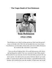 English Obituary - The Tragic Death of Tom Robinson Tom Robinson 1912-1935 Tom Robinson was a ...