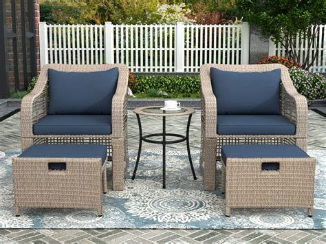 5-piece Outdoor Patio Chairs Set, BTMWAY Rattan Wicker Patio Conversation Furniture with Ottoman ...