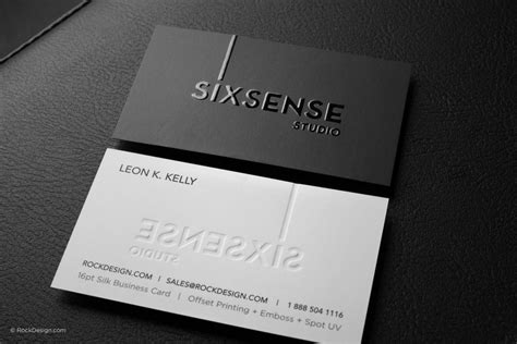 Modern black and white silk business card with emboss and spot UV - Sixsense Laminated Business ...