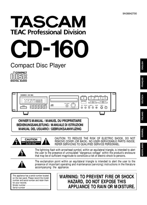 TASCAM CD-160 OWNER'S MANUAL Pdf Download | ManualsLib