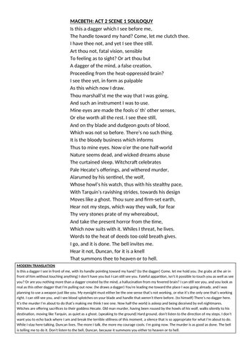 Macbeth: Act 2 Scene 1 (is this a dagger) soliloquy worksheets for ...