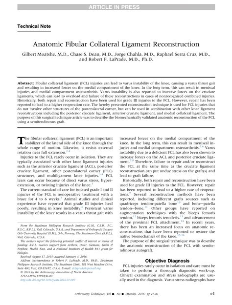 (PDF) Anatomic Fibular Collateral Ligament Reconstruction