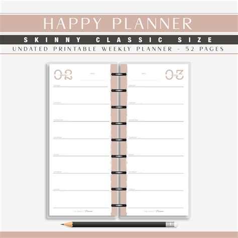 Skinny Classic Happy Planner Printable Week on 1 Page Minimalist Discbound Planner Printable ...