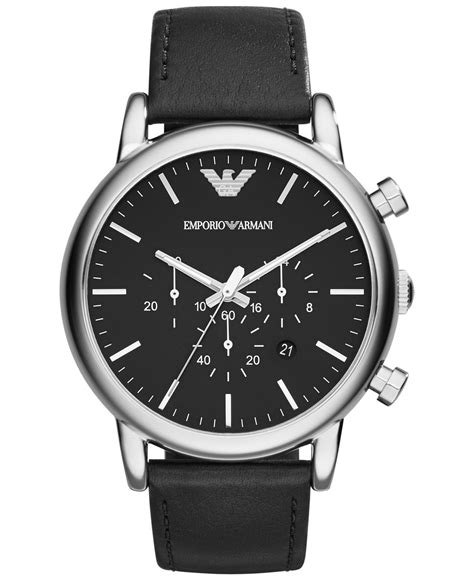 Emporio armani Men's Chronograph Matte Black Leather Strap Watch 46mm ...