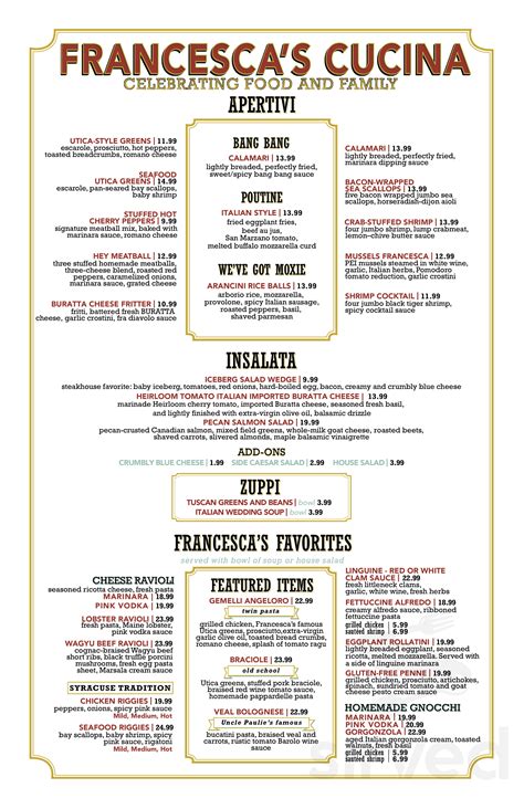 Francesca's Cucina menu in Syracuse, New York, USA