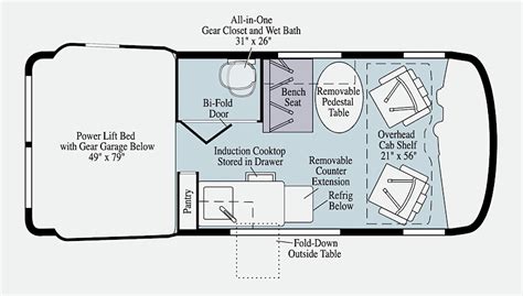 Floor Plan Sprinter Camper Van With Bathroom / 3d Layout Design For ...