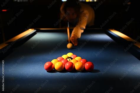 Pool table set up and 8 ball Stock Photo | Adobe Stock