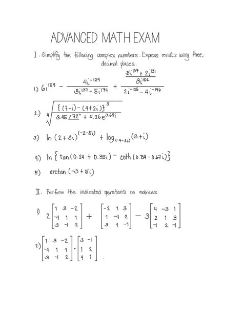 SOLUTION: Advanced Mathematics Exercises - Studypool