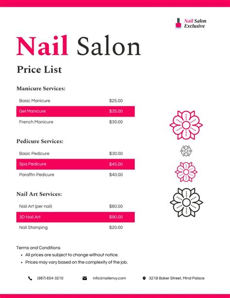 Exclusive Nail Salon Price List Template - Venngage