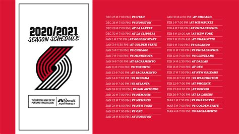 Portland Trail Blazers Schedule Printable - Printable Templates