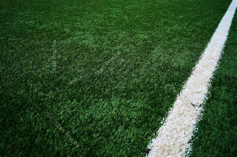 Artificial Green Grass Football / Soccer Field / Pitch & White Stripe - Close up