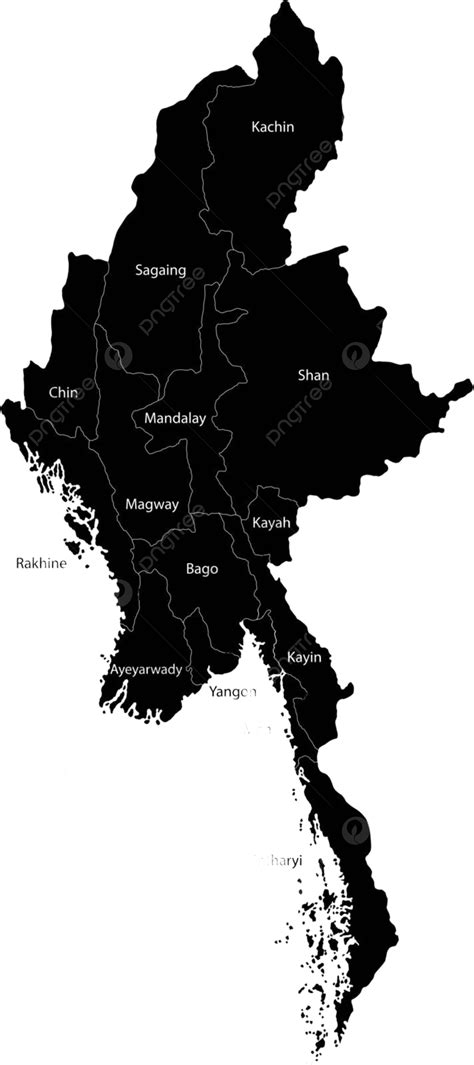 Black Burma Map Outline Design Region Vector, Outline, Design, Region PNG and Vector with ...