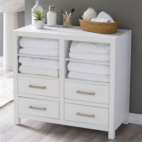 Classic White Freestanding Bathroom Storage Cabinet For Linens Toiletries Chest - Bath Caddies ...