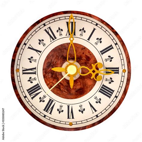 Clock with Roman numerals on isolated background shows 15 (3) hours ...