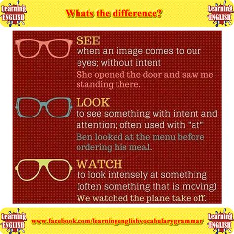 See look watch difference with examples | Learn english, Learn english ...