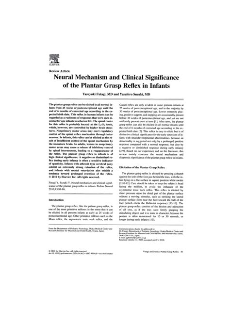 (PDF) Neural Mechanism and Clinical Significance of the Plantar Grasp Reflex in Infants