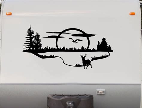 Mountains Lake Deer RV Camper 5th Wheel Motor Home Vinyl Decal Sticker V03 | Camper decals ...