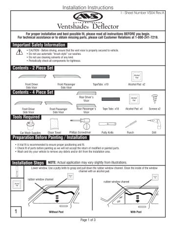 AVS Ventshade Installation Instructions Manual | Manualzz