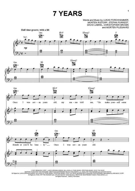 7 Years Piano Sheet Music | OnlinePianist