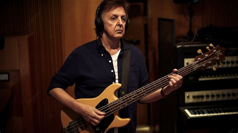 Paul Paul Mccartney Playing Bass In An Recording Studio Background ...