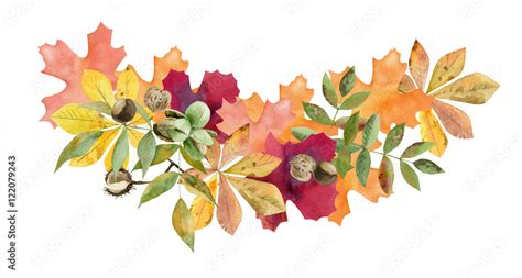 hand painted watercolor mockup clipart template of autumn leaves Stock Illustration | Adobe Stock