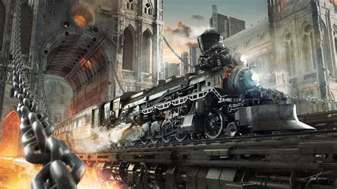 Download Train Sci Fi Steampunk HD Wallpaper by Tomi Väisänen