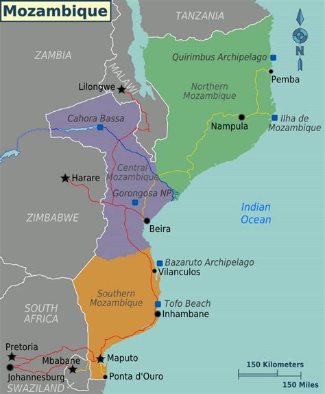 Detailed regions map of Mozambique | Mozambique | Africa | Mapsland | Maps of the World