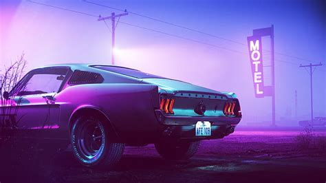 HD wallpaper: 1969, Ford Mustang, Neon, Motel | Wallpaper Flare