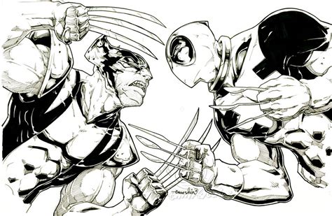 Wolverine Vs Deadpool (commission(inks)) by EmmShin on DeviantArt