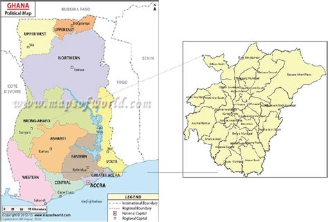 Map of Ghana depicting the administrative regions, with Kumasi, the ...