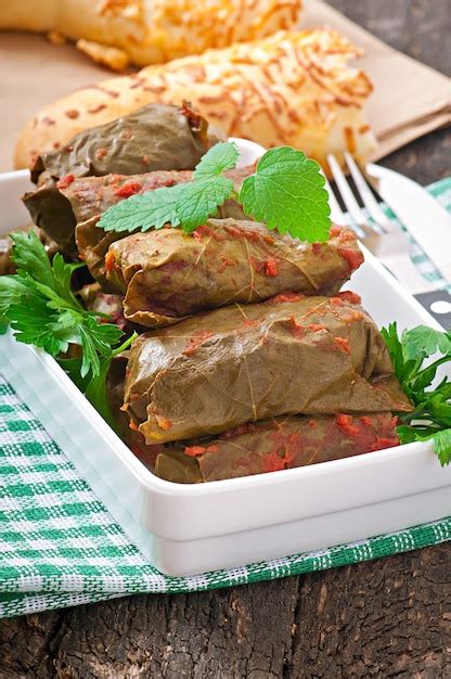 Free Photo | Dolma, stuffed grape leaves, turkish and greek cuisine