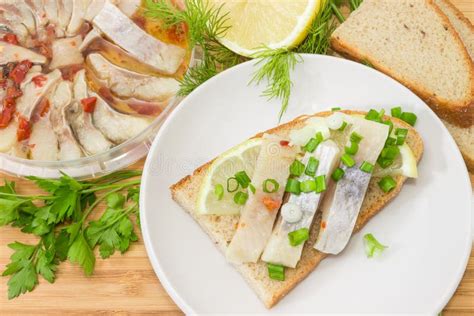 Open Sandwich with Pickled Herring among of Ingredients Close-up Stock Image - Image of fresh ...