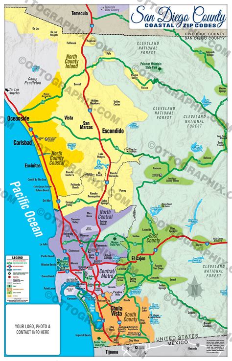 San Diego County Map - COASTAL (no Zip Codes) – Otto Maps