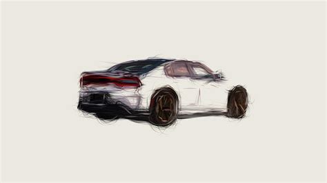 Dodge Charger SRT Hellcat Car Drawing Digital Art by CarsToon Concept ...