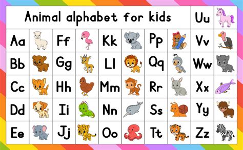 English alphabet with cartoon characters. Vector set. Bright color ...