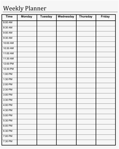 Download Blank Weekly Schedule Printable Week Planner Sheet - College ...