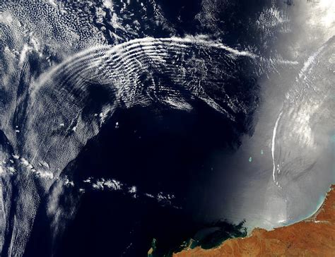 NASA Visible Earth: Atmospheric gravity waves and internal waves off ...