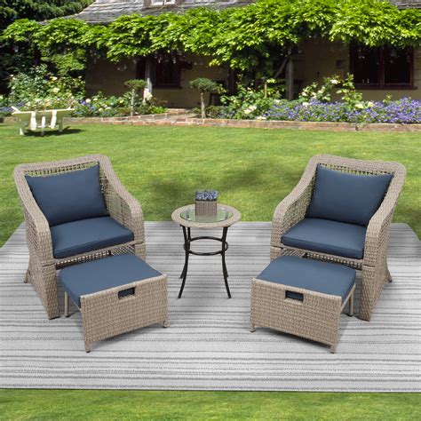 uhomepro 5 Piece Wicker Patio Furniture Set, PE Wicker Rattan Small ...