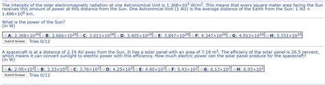 Solved The intensity of the solar electromagnetic radiation | Chegg.com