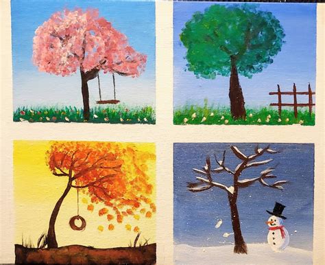 4 Seasons acrylic painting | Etsy