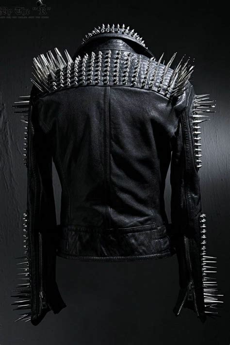 Men Steam Punk Style Black Long Spikes Studded Genuine Leather Jacket Studded - Outerwear ...